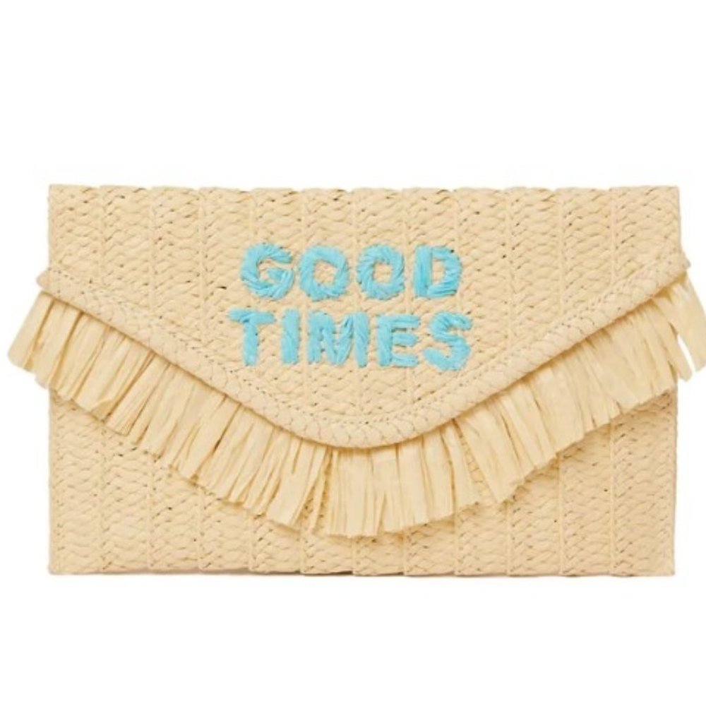 Btb Los Angeles Good Times Woven Clutch in Natural/Turquoise